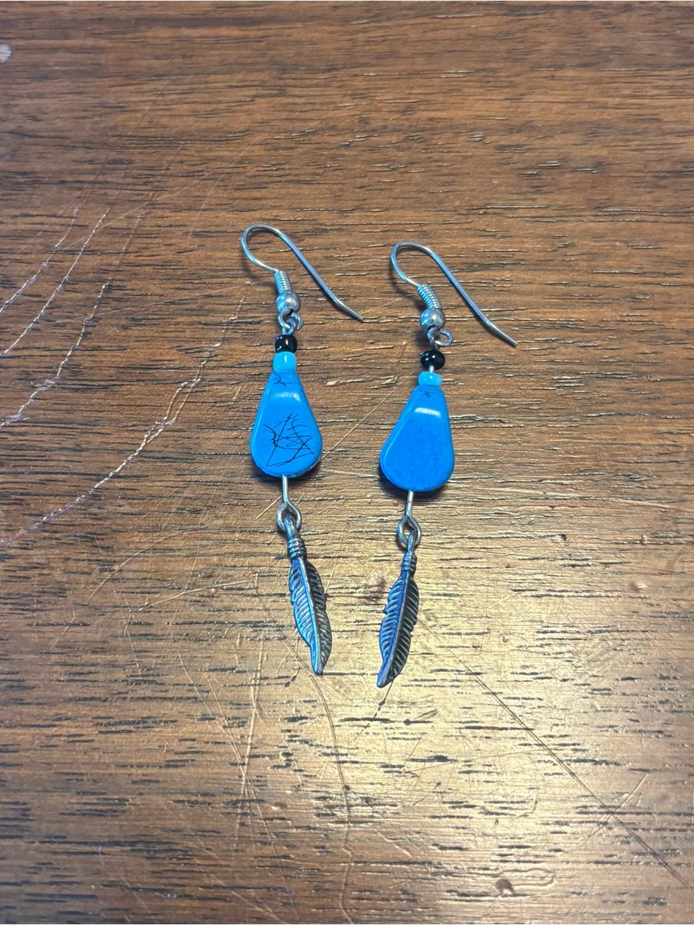 Blue Feather Drop Earrings - Women Jewelry